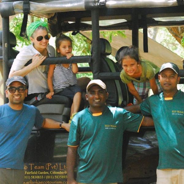 a family with mahoora team while their safari at our mahoora campsites in sri lanka 