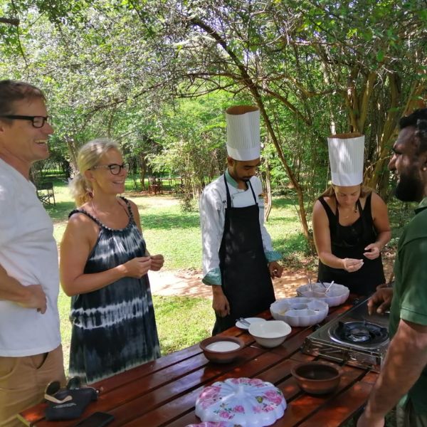 cooking experience with chef at our mahoora tented safari camps in sri lanka 