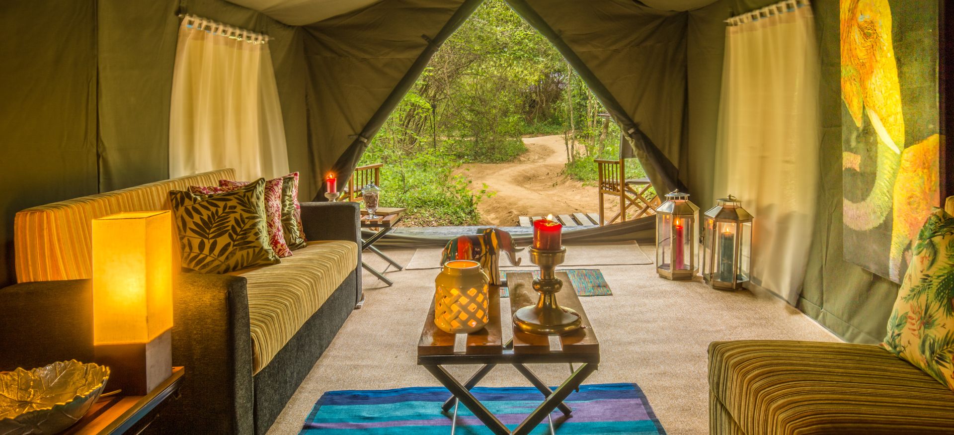 interior design at the mahoora tent at wilpattu campsites in sri lanka 