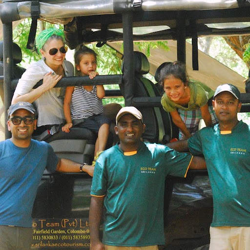 a family with our mahoora team while their safari at our campsites in sri lanka 